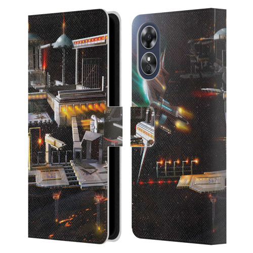 Anthony Christou Art Space Station Leather Book Wallet Case Cover For OPPO A17