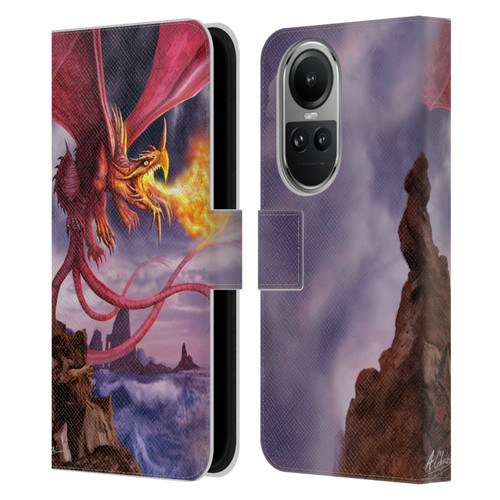 Anthony Christou Art Fire Dragon Leather Book Wallet Case Cover For OPPO Reno10 5G / Reno10 Pro 5G