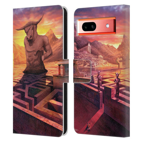 Anthony Christou Fantasy Art Minotaur In Labyrinth Leather Book Wallet Case Cover For Google Pixel 7a