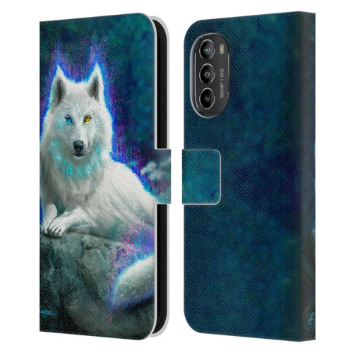 Anthony Christou Fantasy Art White Wolf Leather Book Wallet Case Cover For Motorola Moto G82 5G
