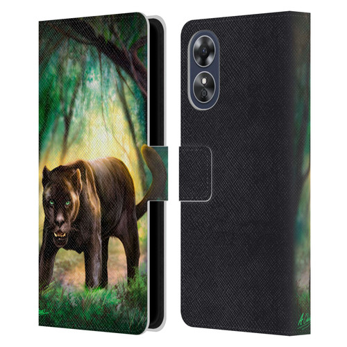 Anthony Christou Fantasy Art Black Panther Leather Book Wallet Case Cover For OPPO A17