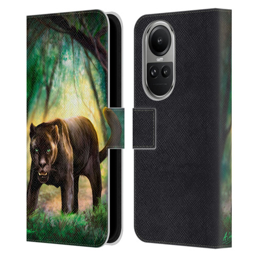 Anthony Christou Fantasy Art Black Panther Leather Book Wallet Case Cover For OPPO Reno10 5G / Reno10 Pro 5G