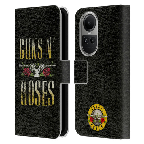 Guns N' Roses Key Art Text Logo Pistol Leather Book Wallet Case Cover For OPPO Reno10 5G / Reno10 Pro 5G