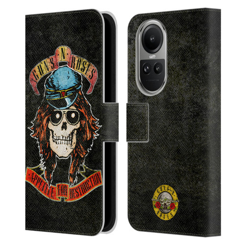 Guns N' Roses Vintage Rose Leather Book Wallet Case Cover For OPPO Reno10 5G / Reno10 Pro 5G