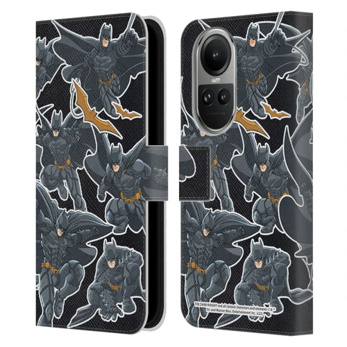 The Dark Knight Character Art Batman Sticker Collage Leather Book Wallet Case Cover For OPPO Reno10 5G / Reno10 Pro 5G