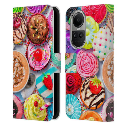 Aimee Stewart Colourful Sweets Cupcakes And Cocoa Leather Book Wallet Case Cover For OPPO Reno10 5G / Reno10 Pro 5G