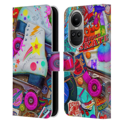 Aimee Stewart Colourful Sweets Skate Night Leather Book Wallet Case Cover For OPPO Reno10 5G / Reno10 Pro 5G