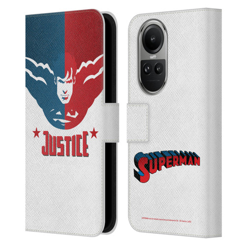 Superman DC Comics Character Art Justice Leather Book Wallet Case Cover For OPPO Reno10 5G / Reno10 Pro 5G