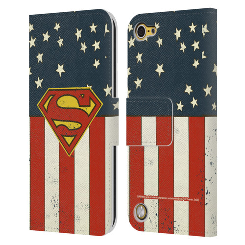 Superman DC Comics Logos U.S. Flag Leather Book Wallet Case Cover For Apple iPod Touch 5G 5th Gen