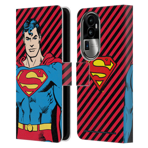 Superman DC Comics Vintage Fashion Stripes Leather Book Wallet Case Cover For OPPO Reno10 Pro+