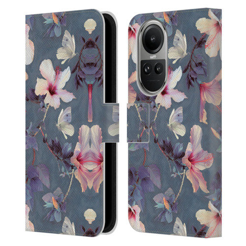 Micklyn Le Feuvre Florals Butterflies and Hibiscus Leather Book Wallet Case Cover For OPPO Reno10 5G / Reno10 Pro 5G