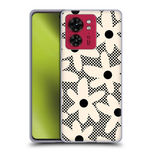 Kierkegaard Design Studio Retro Abstract Patterns Daisy Black Cream Dots Check Soft Gel Case for Motorola Moto Edge 40