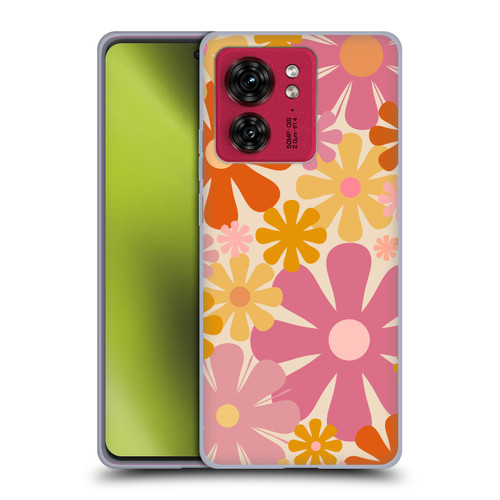 Kierkegaard Design Studio Retro Abstract Patterns Pink Orange Thulian Flowers Soft Gel Case for Motorola Moto Edge 40