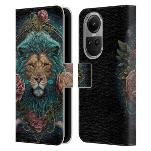 Spacescapes Floral Lions Aqua Mane Leather Book Wallet Case Cover For OPPO Reno10 5G / Reno10 Pro 5G