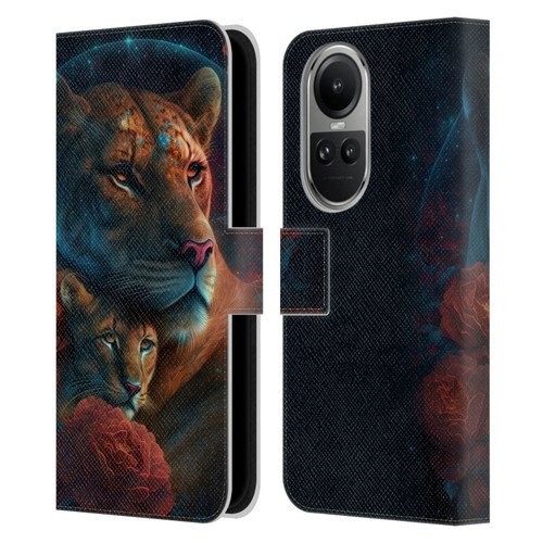 Spacescapes Floral Lions Star Watching Leather Book Wallet Case Cover For OPPO Reno10 5G / Reno10 Pro 5G