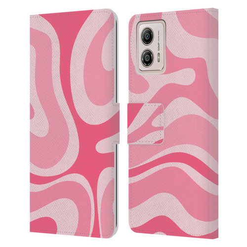 Kierkegaard Design Studio Art Modern Liquid Swirl Candy Pink Leather Book Wallet Case Cover For Motorola Moto G53 5G