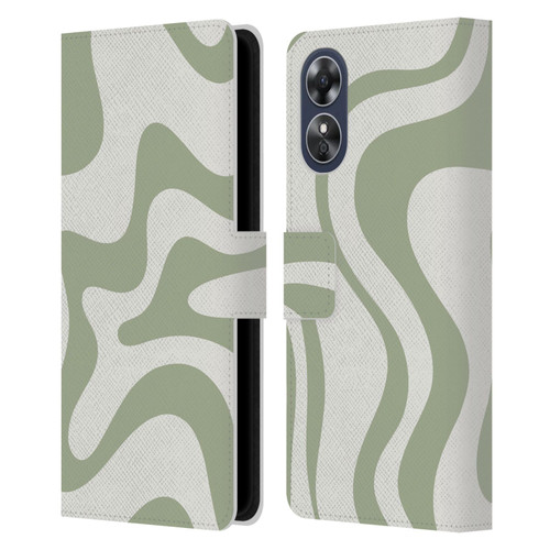 Kierkegaard Design Studio Art Retro Liquid Swirl Sage Green Leather Book Wallet Case Cover For OPPO A17