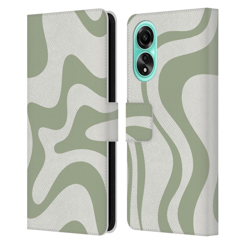 Kierkegaard Design Studio Art Retro Liquid Swirl Sage Green Leather Book Wallet Case Cover For OPPO A78 5G