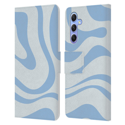 Kierkegaard Design Studio Art Blue Abstract Swirl Pattern Leather Book Wallet Case Cover For Samsung Galaxy A34 5G