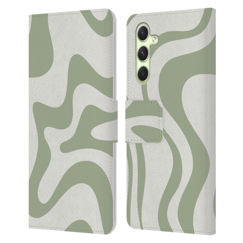 Kierkegaard Design Studio Art Retro Liquid Swirl Sage Green Leather Book Wallet Case Cover For Samsung Galaxy A54 5G