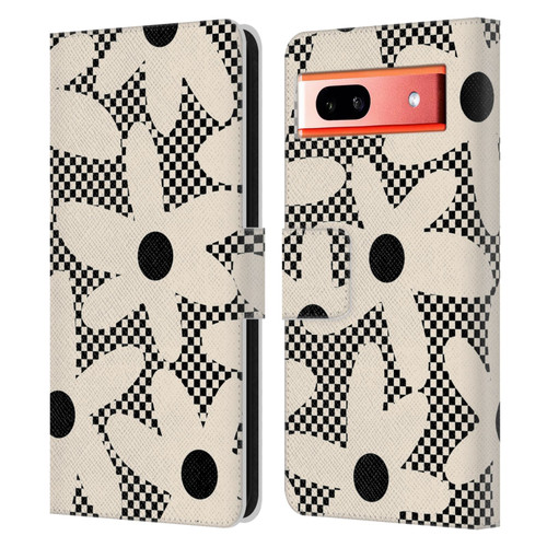 Kierkegaard Design Studio Retro Abstract Patterns Daisy Black Cream Dots Check Leather Book Wallet Case Cover For Google Pixel 7a