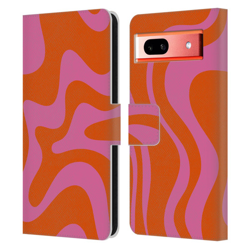 Kierkegaard Design Studio Retro Abstract Patterns Hot Pink Orange Swirl Leather Book Wallet Case Cover For Google Pixel 7a