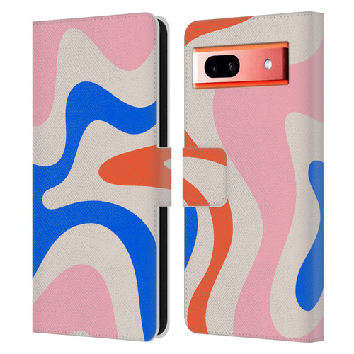 Kierkegaard Design Studio Retro Abstract Patterns Pink Blue Orange Swirl Leather Book Wallet Case Cover For Google Pixel 7a