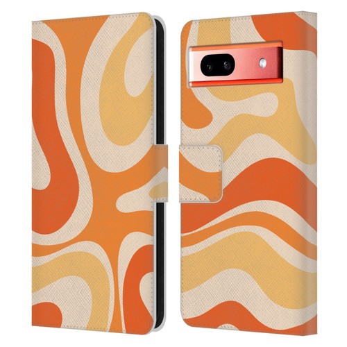 Kierkegaard Design Studio Retro Abstract Patterns Modern Orange Tangerine Swirl Leather Book Wallet Case Cover For Google Pixel 7a