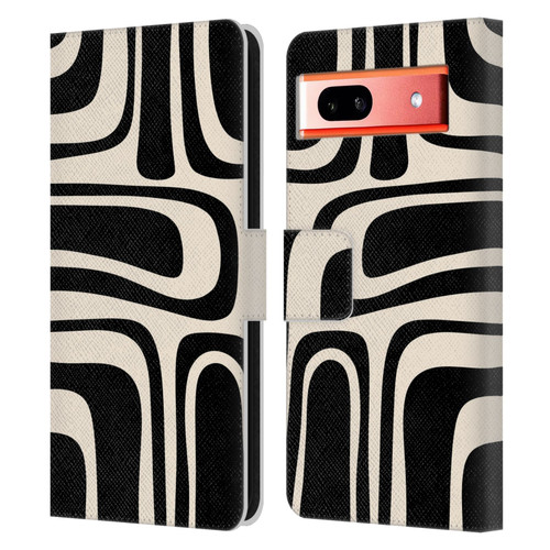 Kierkegaard Design Studio Retro Abstract Patterns Palm Springs Black Cream Leather Book Wallet Case Cover For Google Pixel 7a