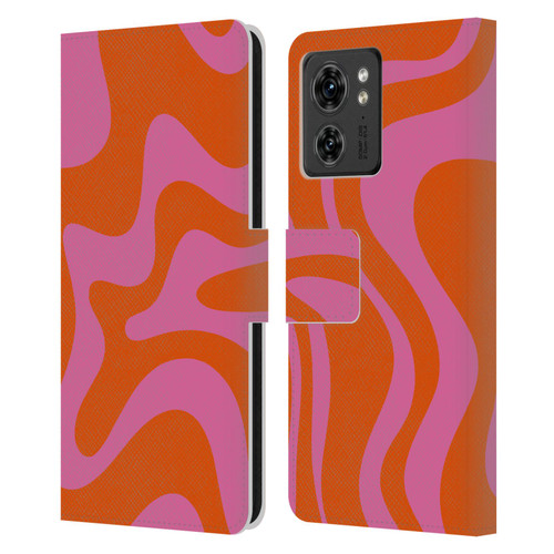 Kierkegaard Design Studio Retro Abstract Patterns Hot Pink Orange Swirl Leather Book Wallet Case Cover For Motorola Moto Edge 40