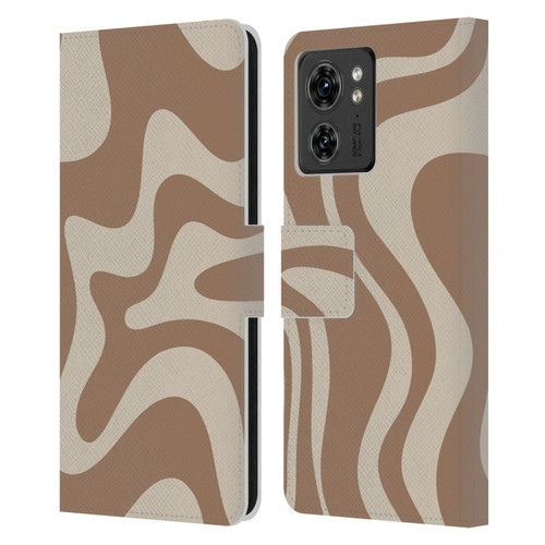 Kierkegaard Design Studio Retro Abstract Patterns Milk Brown Beige Swirl Leather Book Wallet Case Cover For Motorola Moto Edge 40