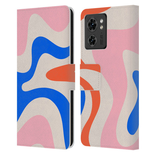 Kierkegaard Design Studio Retro Abstract Patterns Pink Blue Orange Swirl Leather Book Wallet Case Cover For Motorola Moto Edge 40