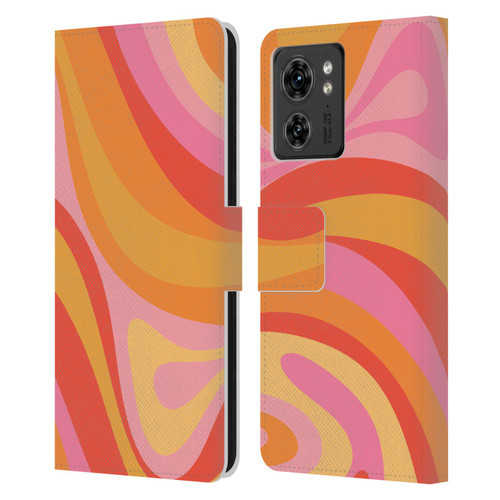 Kierkegaard Design Studio Retro Abstract Patterns Pink Orange Yellow Swirl Leather Book Wallet Case Cover For Motorola Moto Edge 40