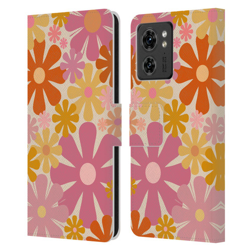 Kierkegaard Design Studio Retro Abstract Patterns Pink Orange Thulian Flowers Leather Book Wallet Case Cover For Motorola Moto Edge 40