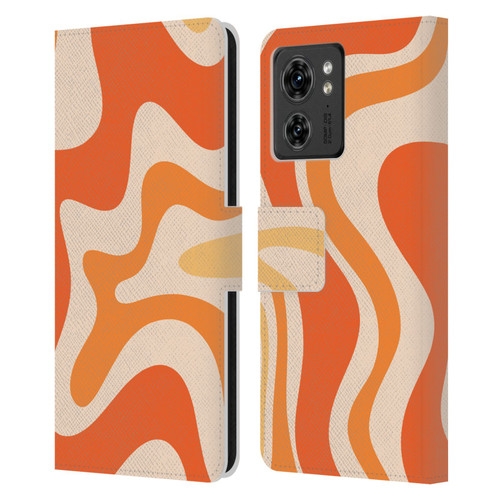 Kierkegaard Design Studio Retro Abstract Patterns Tangerine Orange Tone Leather Book Wallet Case Cover For Motorola Moto Edge 40