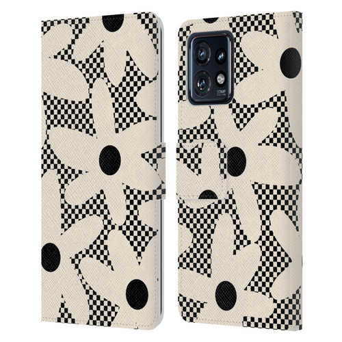 Kierkegaard Design Studio Retro Abstract Patterns Daisy Black Cream Dots Check Leather Book Wallet Case Cover For Motorola Moto Edge 40 Pro