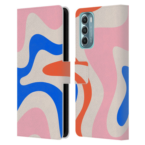Kierkegaard Design Studio Retro Abstract Patterns Pink Blue Orange Swirl Leather Book Wallet Case Cover For Motorola Moto G Stylus 5G (2022)