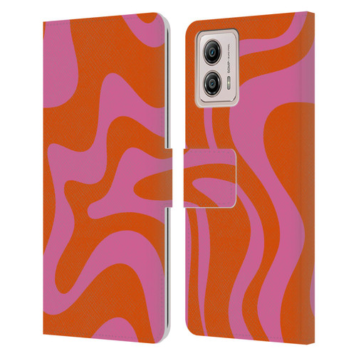 Kierkegaard Design Studio Retro Abstract Patterns Hot Pink Orange Swirl Leather Book Wallet Case Cover For Motorola Moto G53 5G