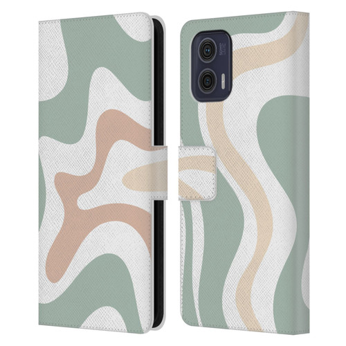 Kierkegaard Design Studio Retro Abstract Patterns Celadon Sage Swirl Leather Book Wallet Case Cover For Motorola Moto G73 5G