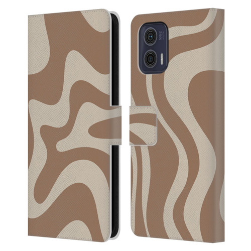 Kierkegaard Design Studio Retro Abstract Patterns Milk Brown Beige Swirl Leather Book Wallet Case Cover For Motorola Moto G73 5G