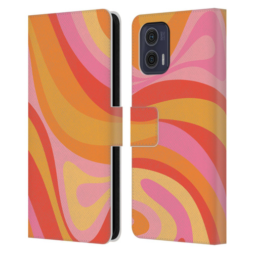 Kierkegaard Design Studio Retro Abstract Patterns Pink Orange Yellow Swirl Leather Book Wallet Case Cover For Motorola Moto G73 5G