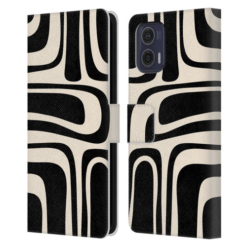Kierkegaard Design Studio Retro Abstract Patterns Palm Springs Black Cream Leather Book Wallet Case Cover For Motorola Moto G73 5G