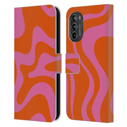 Kierkegaard Design Studio Retro Abstract Patterns Hot Pink Orange Swirl Leather Book Wallet Case Cover For Motorola Moto G82 5G