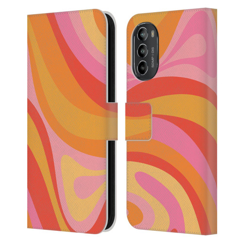 Kierkegaard Design Studio Retro Abstract Patterns Pink Orange Yellow Swirl Leather Book Wallet Case Cover For Motorola Moto G82 5G