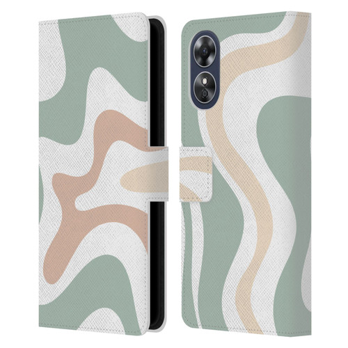 Kierkegaard Design Studio Retro Abstract Patterns Celadon Sage Swirl Leather Book Wallet Case Cover For OPPO A17