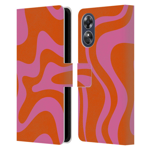 Kierkegaard Design Studio Retro Abstract Patterns Hot Pink Orange Swirl Leather Book Wallet Case Cover For OPPO A17