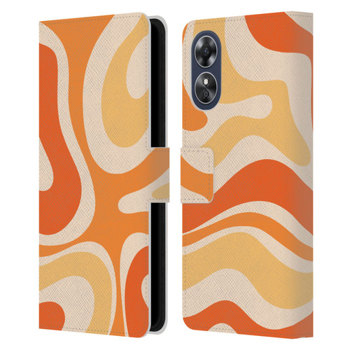 Kierkegaard Design Studio Retro Abstract Patterns Modern Orange Tangerine Swirl Leather Book Wallet Case Cover For OPPO A17