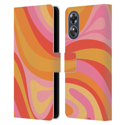 Kierkegaard Design Studio Retro Abstract Patterns Pink Orange Yellow Swirl Leather Book Wallet Case Cover For OPPO A17