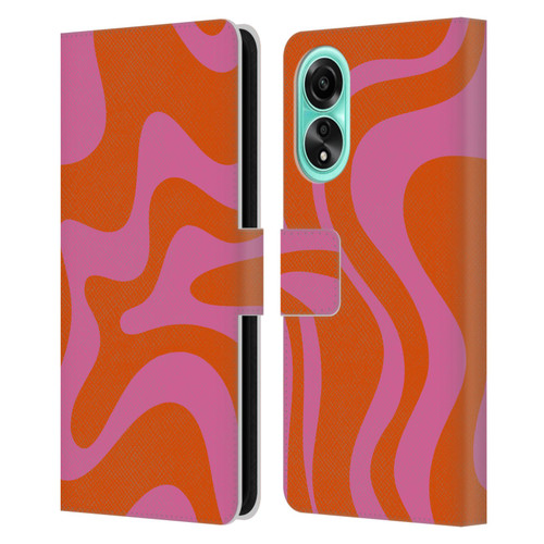 Kierkegaard Design Studio Retro Abstract Patterns Hot Pink Orange Swirl Leather Book Wallet Case Cover For OPPO A78 5G