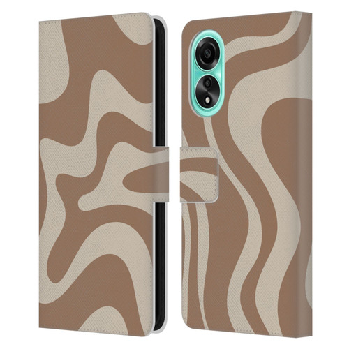 Kierkegaard Design Studio Retro Abstract Patterns Milk Brown Beige Swirl Leather Book Wallet Case Cover For OPPO A78 4G